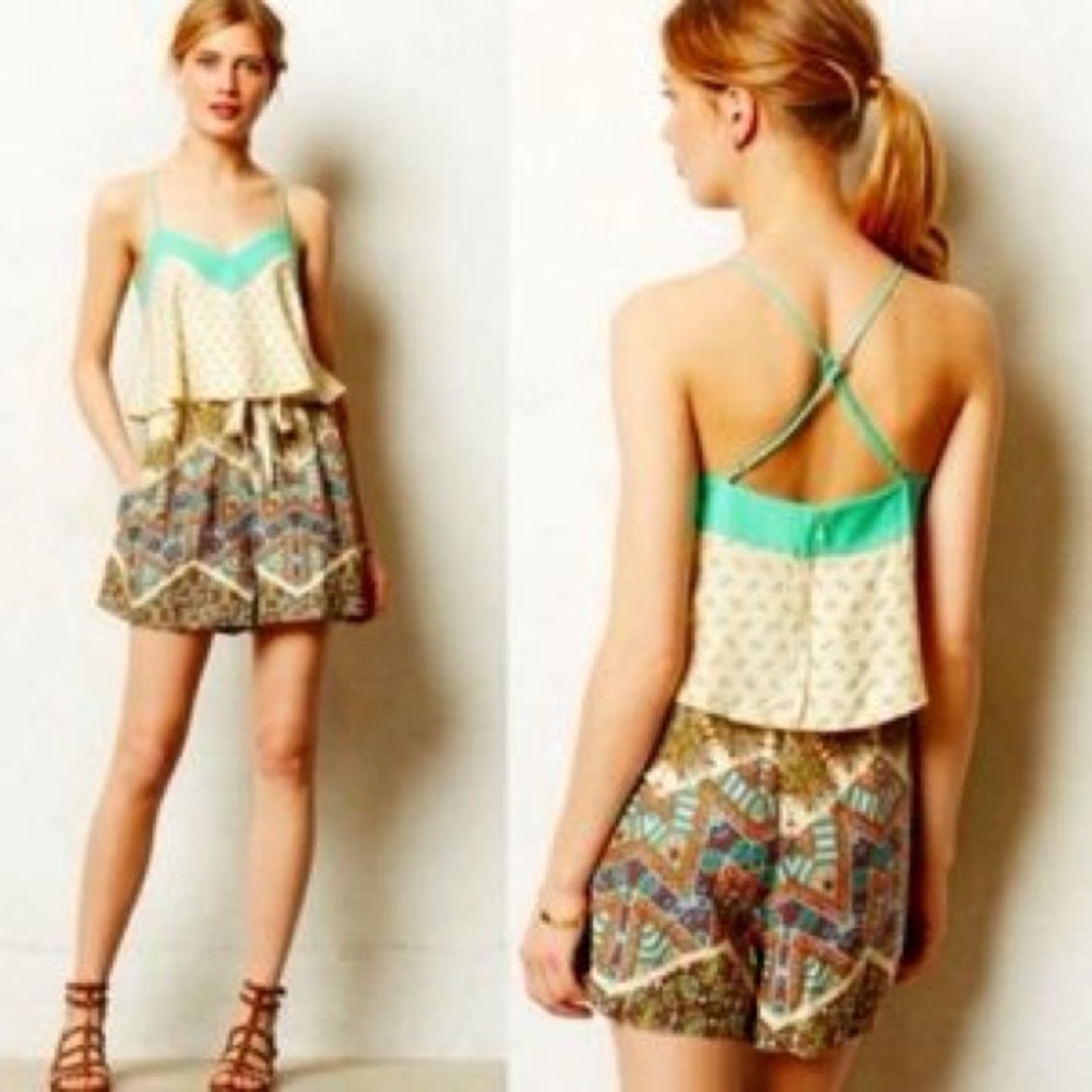 Elevenses Turquoise and Cream Romper
